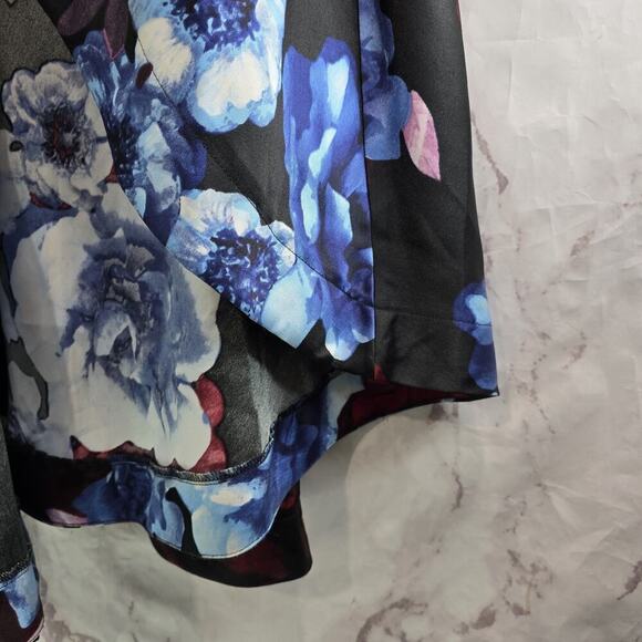 Vintage Gown Womens Large Blue Y2K Floral Satin Strapless Prom Hi Low Goth Punk - Picture 5 of 16